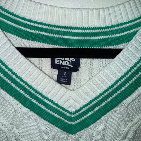 Land's End Drifter Cotton V Neck Cable Sweater - Picture 3 of 4